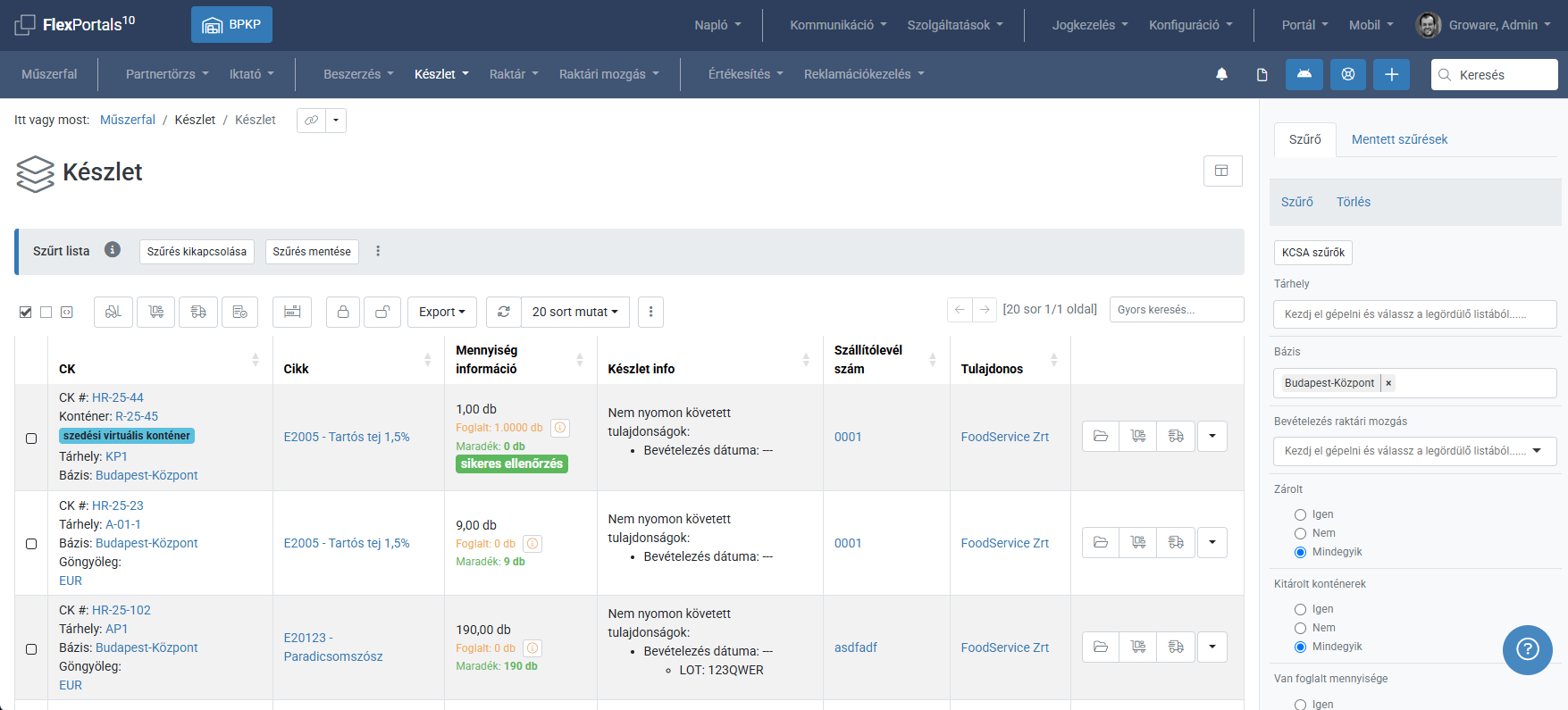 FlexWm stock - list screenshot